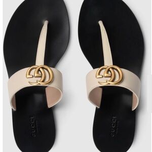 Gucci Black and Cream Slide Sandals with Gold Logo